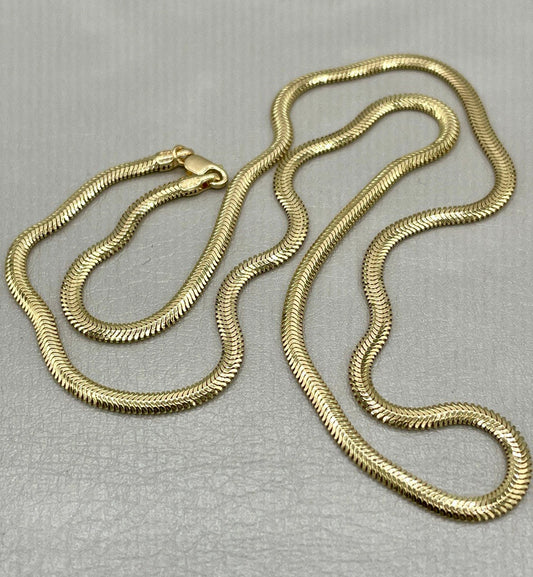 14K Solid Gold Snake Herringbone Necklace, Real 14K Yellow Gold Herringbone Chain, 3 MM Width, Solid Gold Chain for Women, Gorgeous Gift!