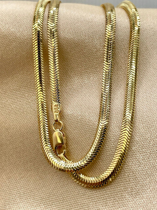 14K Solid Gold Snake Herringbone Necklace, Real 14K Yellow Gold Herringbone Chain, 3 MM Width, Solid Gold Chain for Women, Gorgeous Gift!