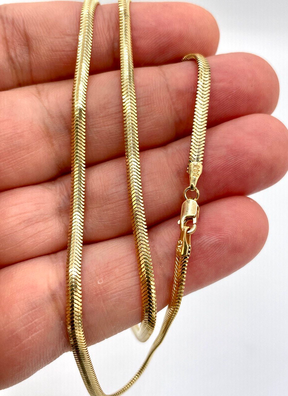 14K Solid Gold Snake Herringbone Necklace, Real 14K Yellow Gold Herringbone Chain, 3 MM Width, Solid Gold Chain for Women, Gorgeous Gift!