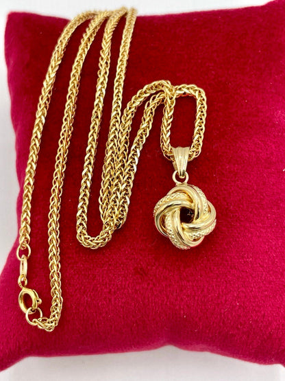 18K Gold Pendant Love Knot Necklace Earrings, Real 18K Yellow Gold Necklace Set For Women, 18K Gold Love Knot , Gift For Her!