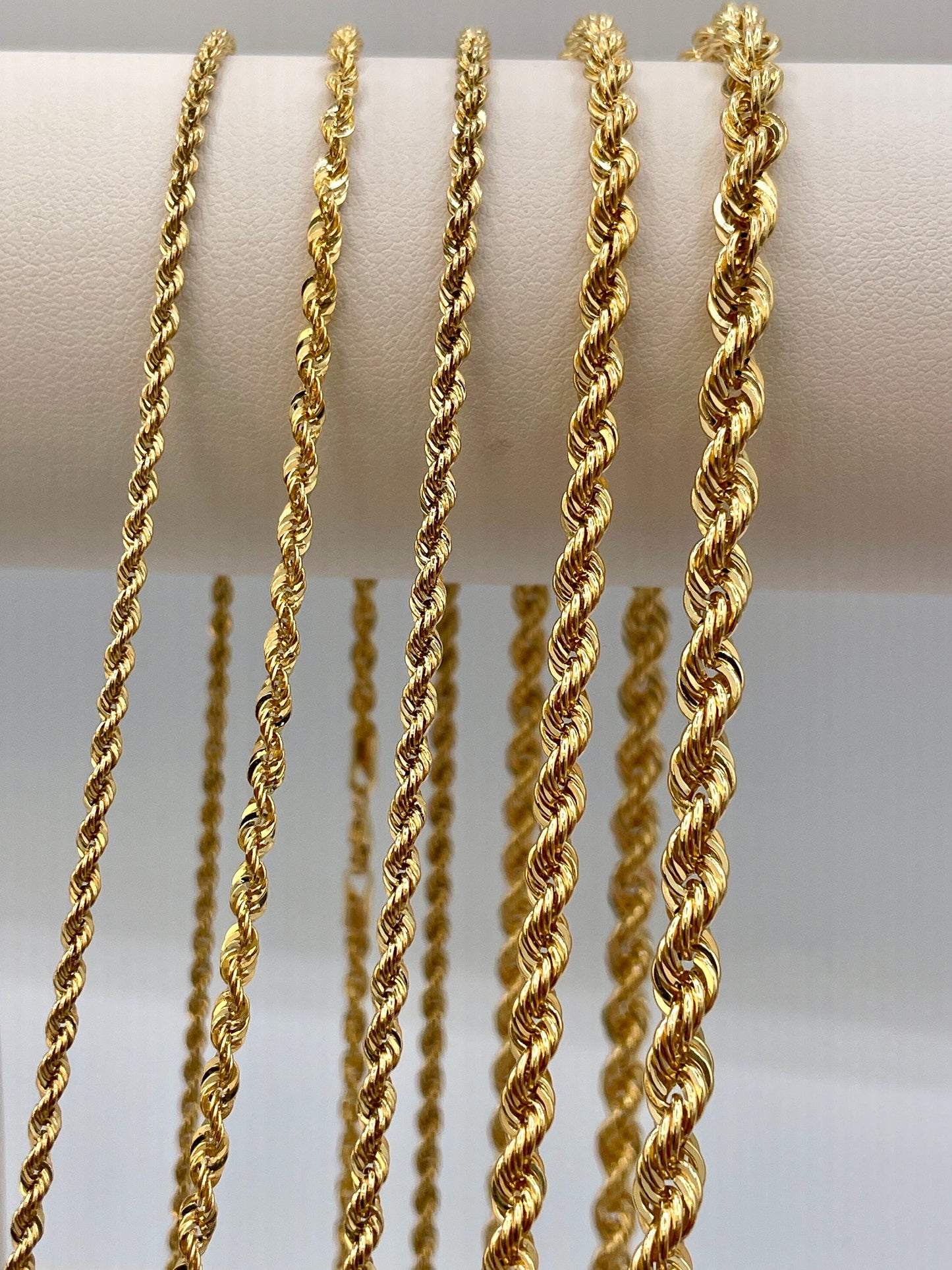 18K Solid Gold Rope Chain Necklace, Real 18K Yellow Gold Rope Link Chain, Diamond-Cut 2mm-5mm, 18"-24", Solid Gold Chain for Men & Women!