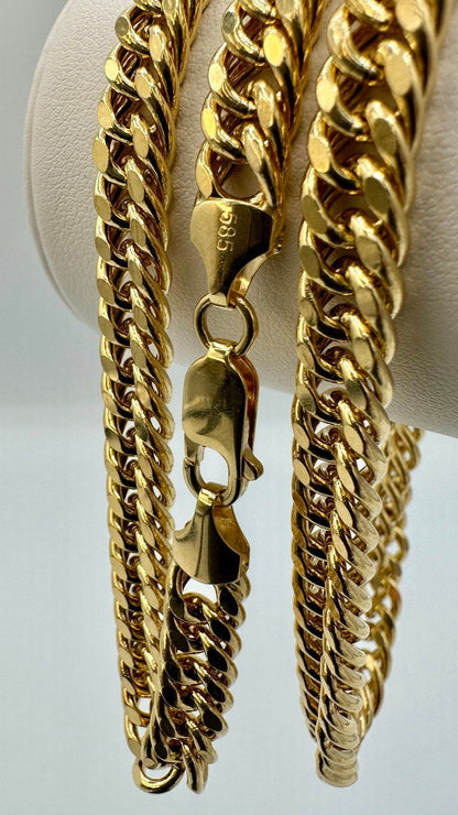 14K Solid Gold Curb Chain Necklace, Solid 14K Real Gold Curb Links Miami Cuban Chain for Men/Women, 7mm-thick Solid Gold Chain for Him/Her!