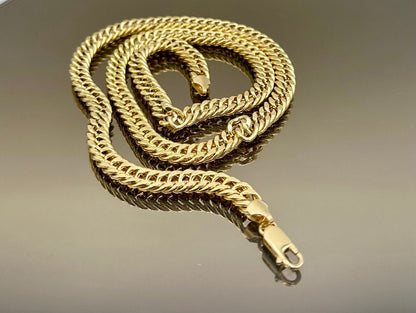 14K Solid Gold Curb Chain Necklace, Solid 14K Real Gold Curb Links Miami Cuban Chain for Men/Women, 7mm-thick Solid Gold Chain for Him/Her!