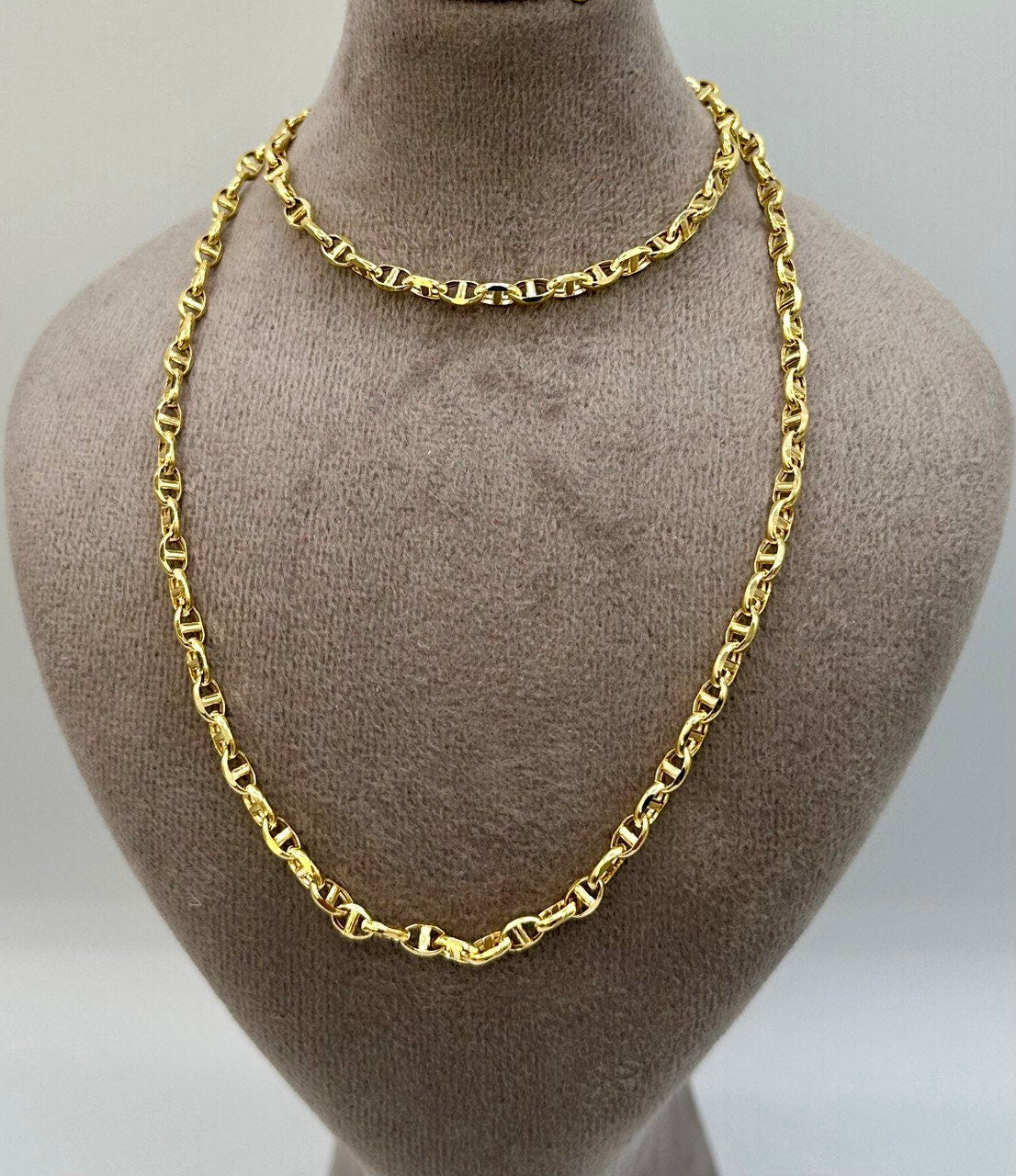 14K Solid Gold Anchor Chain Necklace, 14K Real Gold Anchor Chain, 4mm_20"-26" length, 14K Gold Link Chain for Men/Women, Gift for Him/Her!