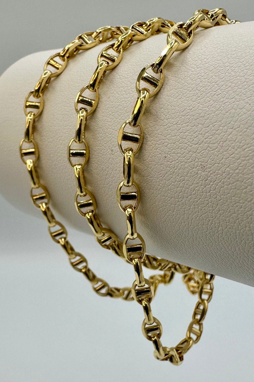 14K Solid Gold Anchor Chain Necklace, 14K Real Gold Anchor Chain, 4mm_20"-26" length, 14K Gold Link Chain for Men/Women, Gift for Him/Her!
