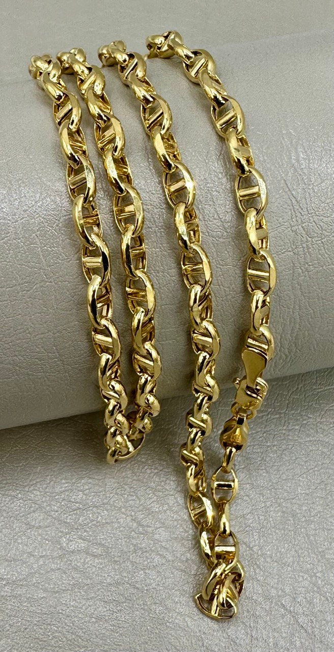 14K Solid Gold Anchor Chain Necklace, 14K Real Gold Anchor Chain, 4mm_20"-26" length, 14K Gold Link Chain for Men/Women, Gift for Him/Her!