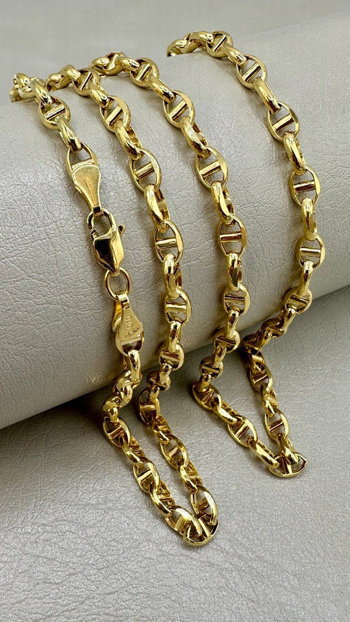 14K Solid Gold Anchor Chain Necklace, 14K Real Gold Anchor Chain, 4mm_20"-26" length, 14K Gold Link Chain for Men/Women, Gift for Him/Her!