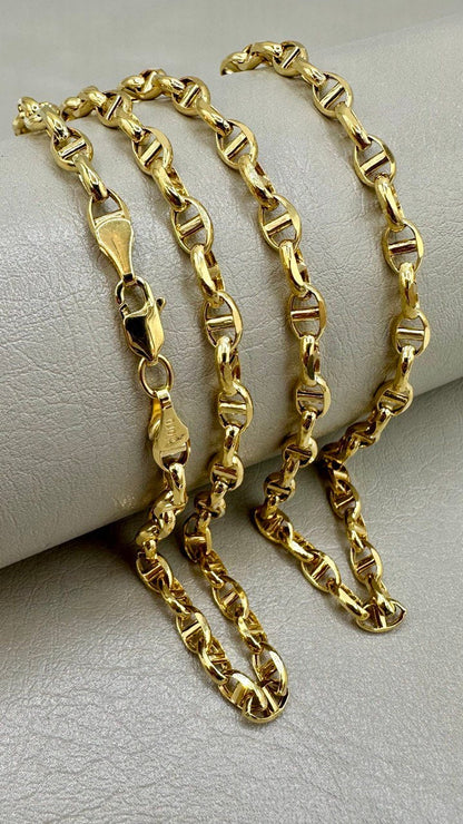 14K Solid Gold Anchor Chain Necklace, 14K Real Gold Anchor Chain, 4mm_20"-26" length, 14K Gold Link Chain for Men/Women, Gift for Him/Her!