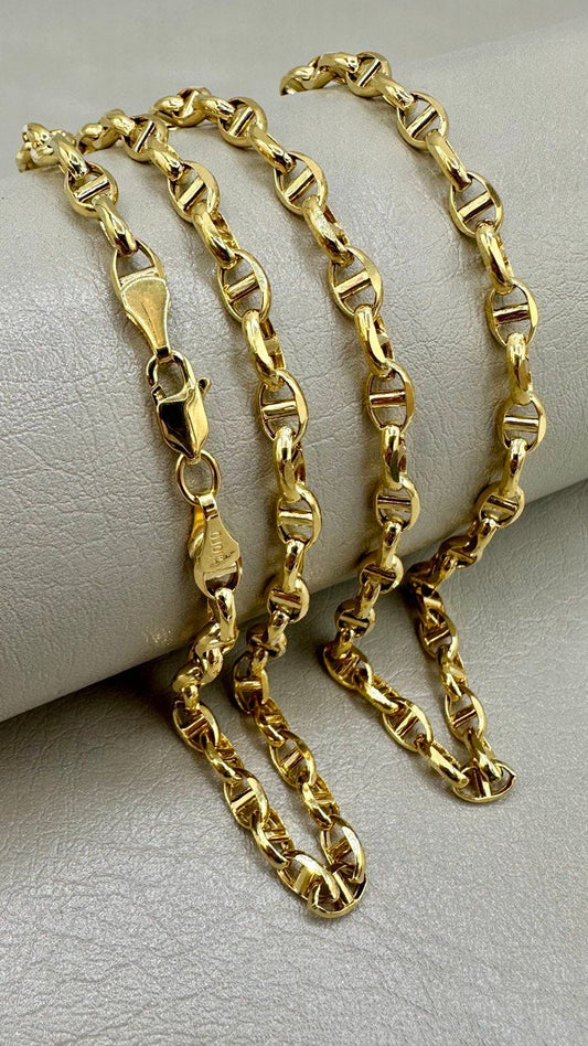 14K Solid Gold Anchor Chain Necklace, 14K Real Gold Anchor Chain, 4mm_20"-26" length, 14K Gold Link Chain for Men/Women, Gift for Him/Her!