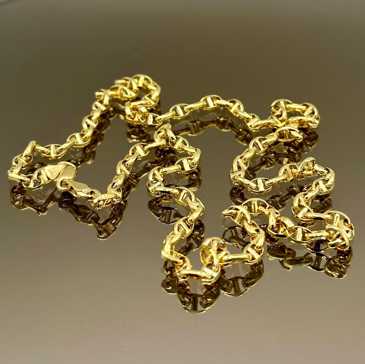 14K Solid Gold Anchor Chain Necklace, 14K Real Gold Anchor Chain, 4mm_20"-26" length, 14K Gold Link Chain for Men/Women, Gift for Him/Her!