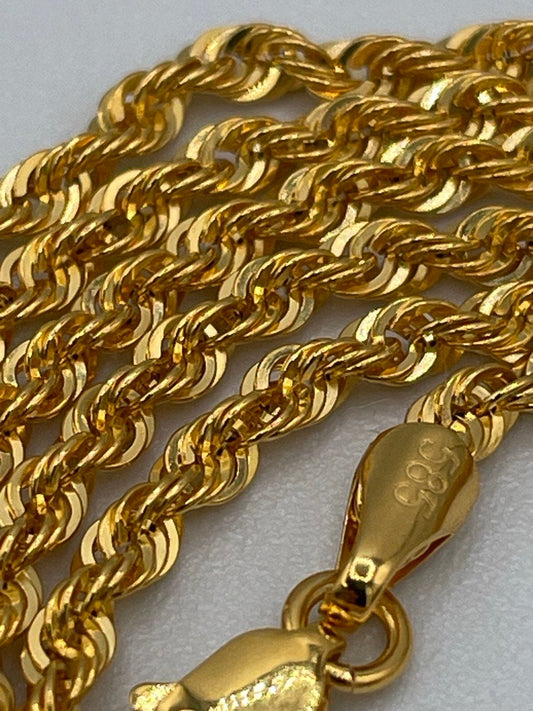 14K Gold Rope Chain Diamond Cut Necklace, 24",22",20", 2.5mm Thickness, Real Gold Rope Chain, 14k Gold Rope Necklace, Birthday gift.