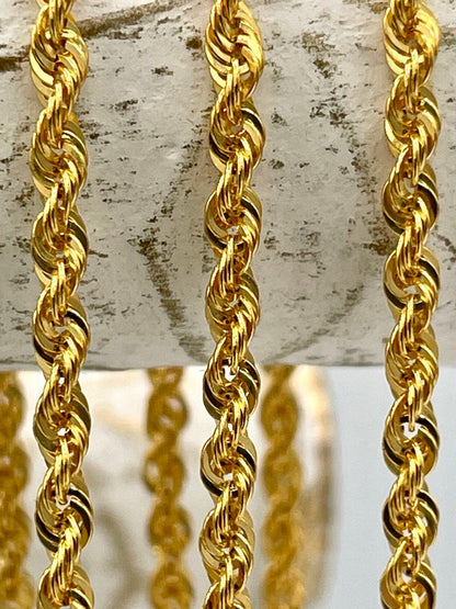 14K Gold Rope Chain Diamond Cut Necklace, 24",22",20", 2.5mm Thickness, Real Gold Rope Chain, 14k Gold Rope Necklace, Birthday gift.