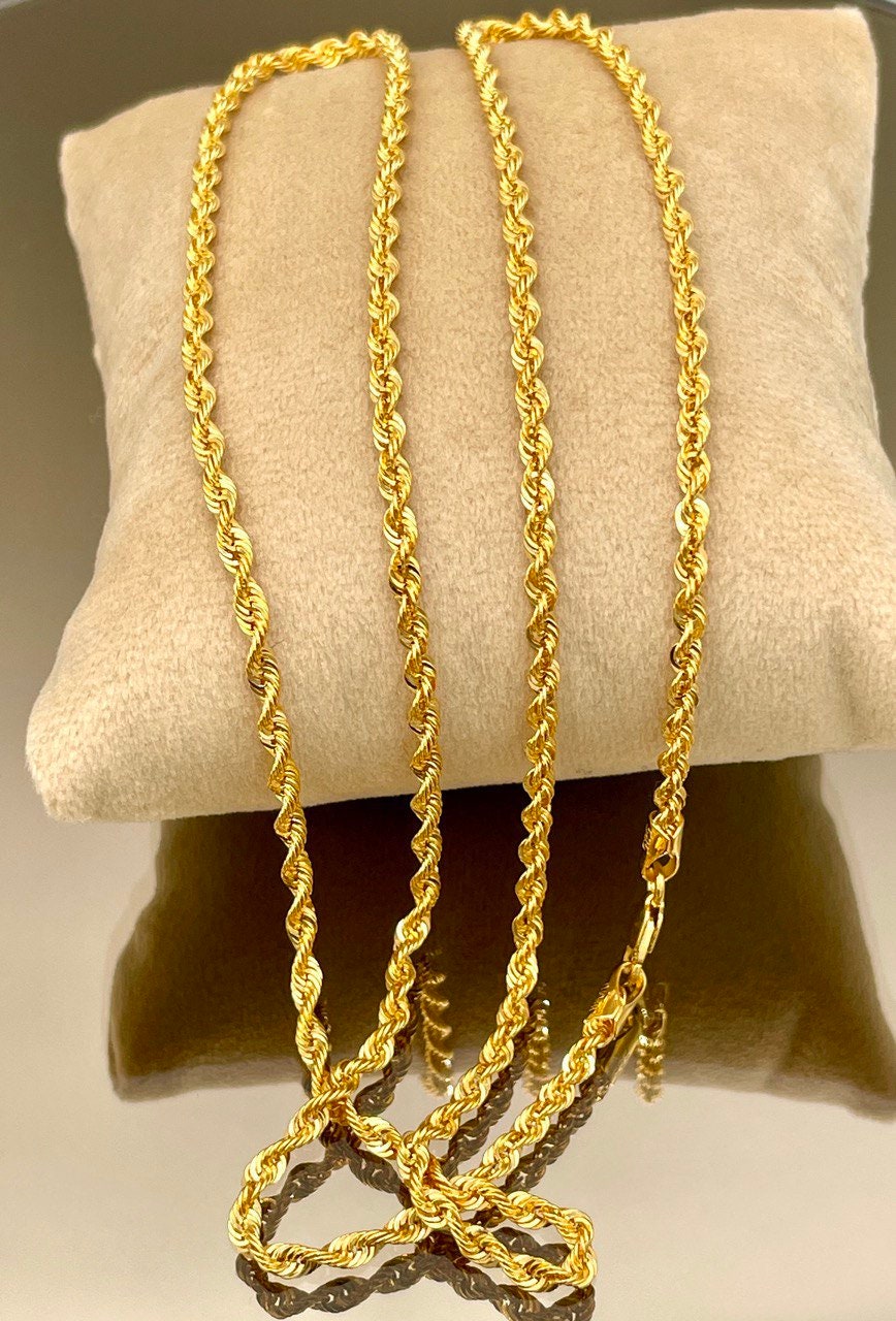 14K Gold Rope Chain Diamond Cut Necklace, 24",22",20", 2.5mm Thickness, Real Gold Rope Chain, 14k Gold Rope Necklace, Birthday gift.