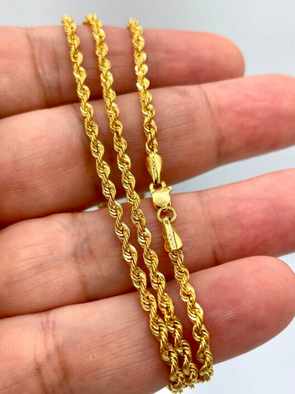 14K Gold Rope Chain Diamond Cut Necklace, 24",22",20", 2.5mm Thickness, Real Gold Rope Chain, 14k Gold Rope Necklace, Birthday gift.