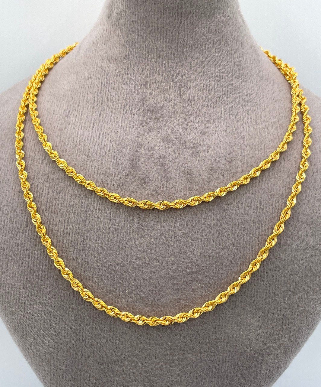 14K Gold Rope Chain Diamond Cut Necklace, 24",22",20", 2.5mm Thickness, Real Gold Rope Chain, 14k Gold Rope Necklace, Birthday gift.