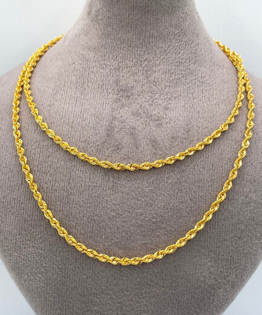 14K Gold Rope Chain Diamond Cut Necklace, 24",22",20", 2.5mm Thickness, Real Gold Rope Chain, 14k Gold Rope Necklace, Birthday gift.