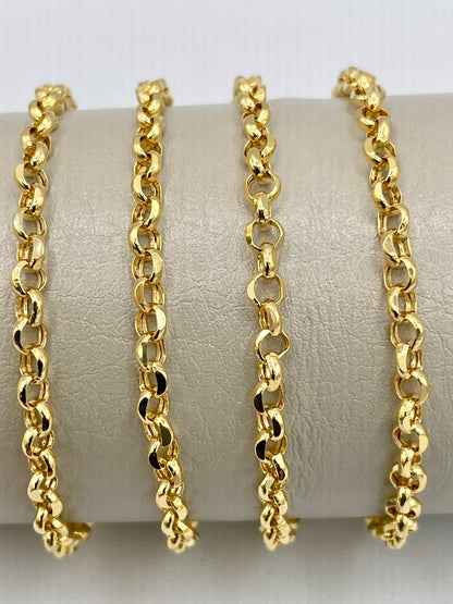 14K Solid Gold Rolo Chain Necklace, Real 14Krt Rolo Link Gold Chain, Rolo Diamond-cut Chain For Men & Women, 4mm width Rolo Chain Necklace!