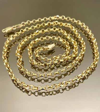 14K Solid Gold Rolo Chain Necklace, Real 14Krt Rolo Link Gold Chain, Rolo Diamond-cut Chain For Men & Women, 4mm width Rolo Chain Necklace!