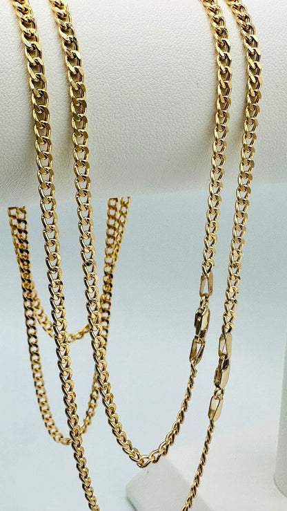 Real 18K Gold Curb Chain Necklace, Pure 18K Gold Miami Cuban Links Chain, 3MM Thick, Real Gold Chain for Men/Women, Birthday Gift!