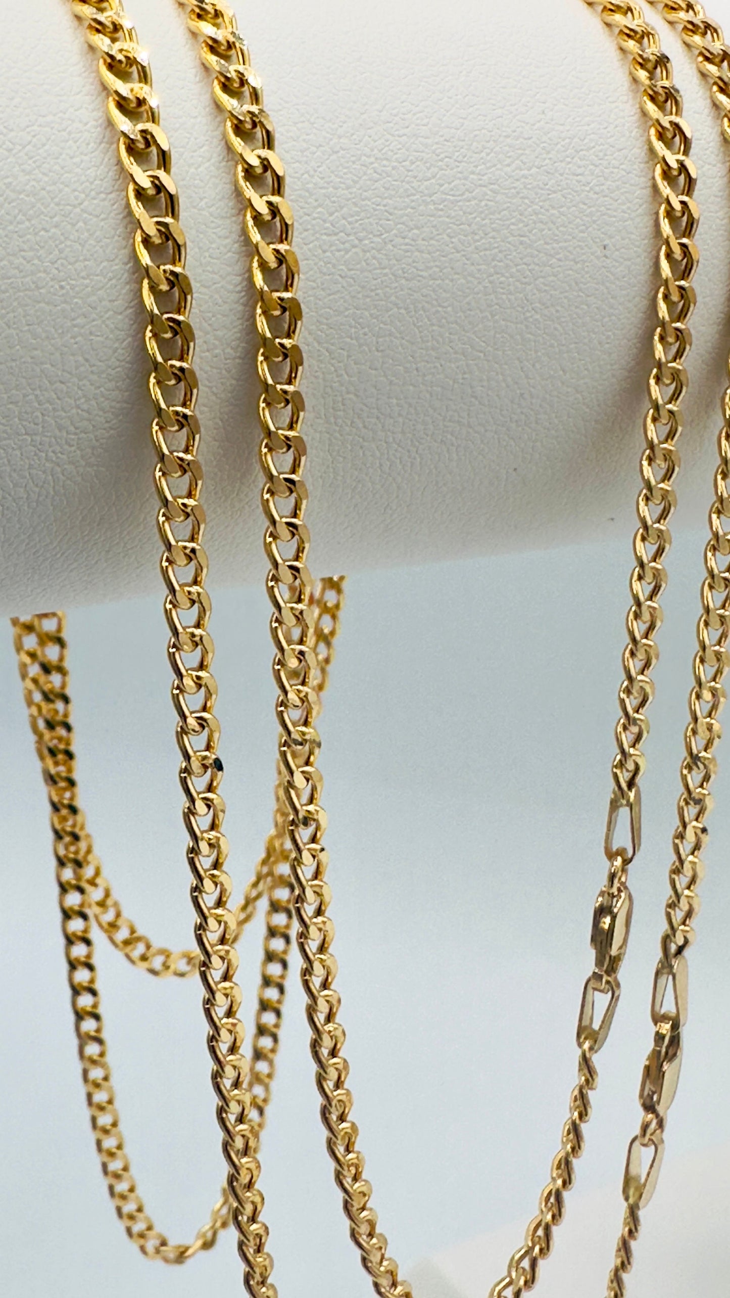 Real 18K Gold Curb Chain Necklace, Pure 18K Gold Miami Cuban Links Chain, 3MM Thick, Real Gold Chain for Men/Women, Birthday Gift!