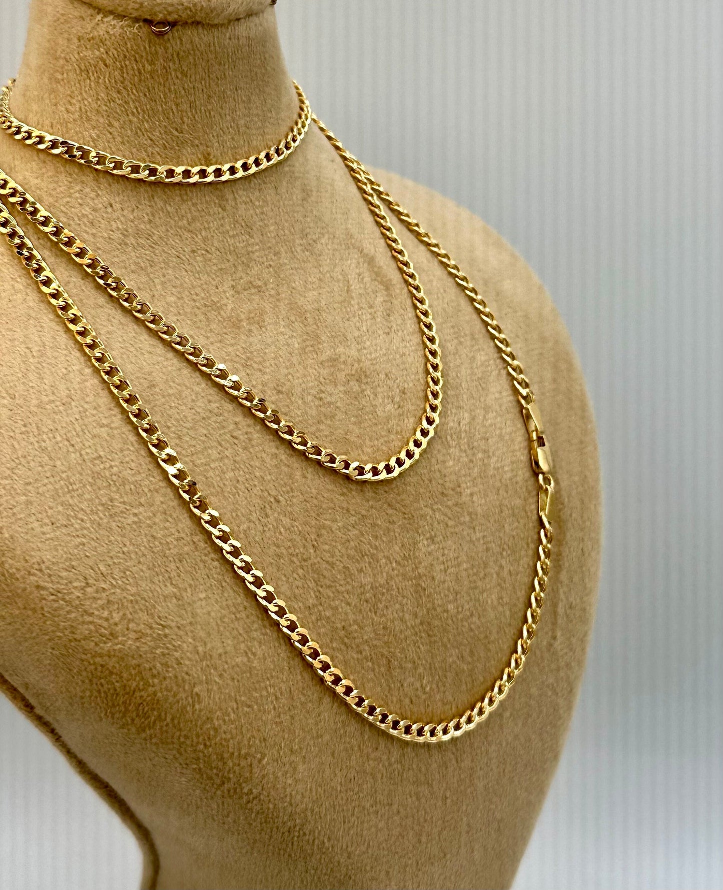 Real 18K Gold Curb Chain Necklace, Pure 18K Gold Miami Cuban Links Chain, 3MM Thick, Real Gold Chain for Men/Women, Birthday Gift!