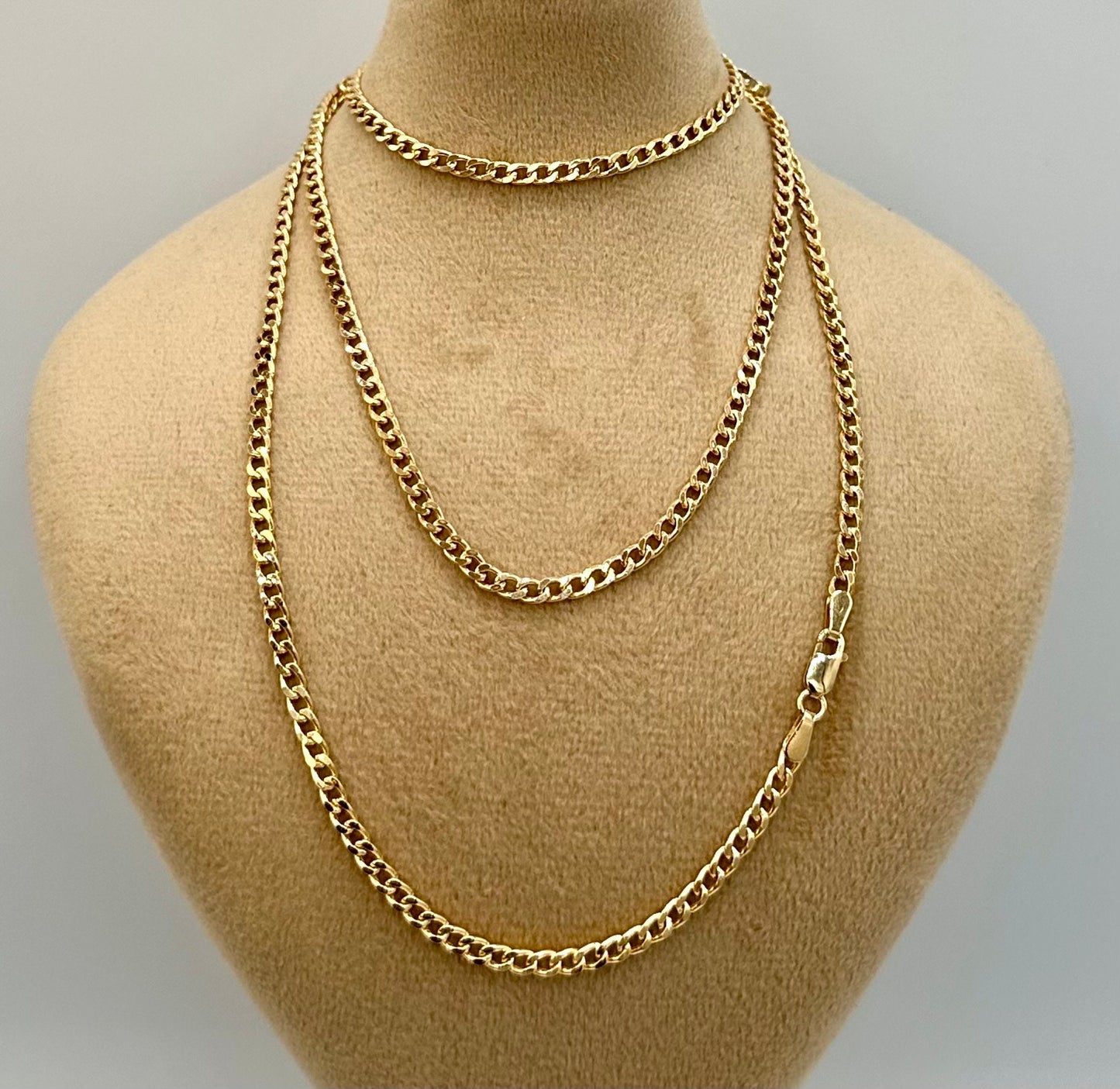 Real 18K Gold Curb Chain Necklace, Pure 18K Gold Miami Cuban Links Chain, 3MM Thick, Real Gold Chain for Men/Women, Birthday Gift!