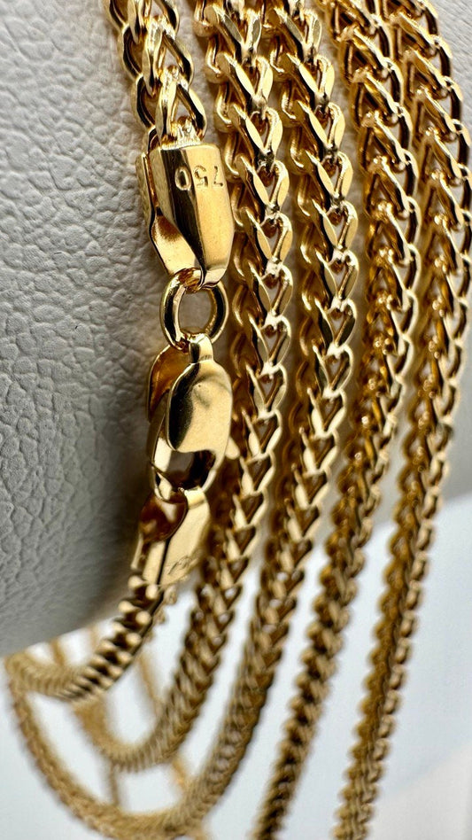 18k Real Gold Franco Chain,2 MM,foxtail necklace,Franco foxtail chain,Trending gold chain,Anniversary Gift,Birthday Gift ,For Her, For Him