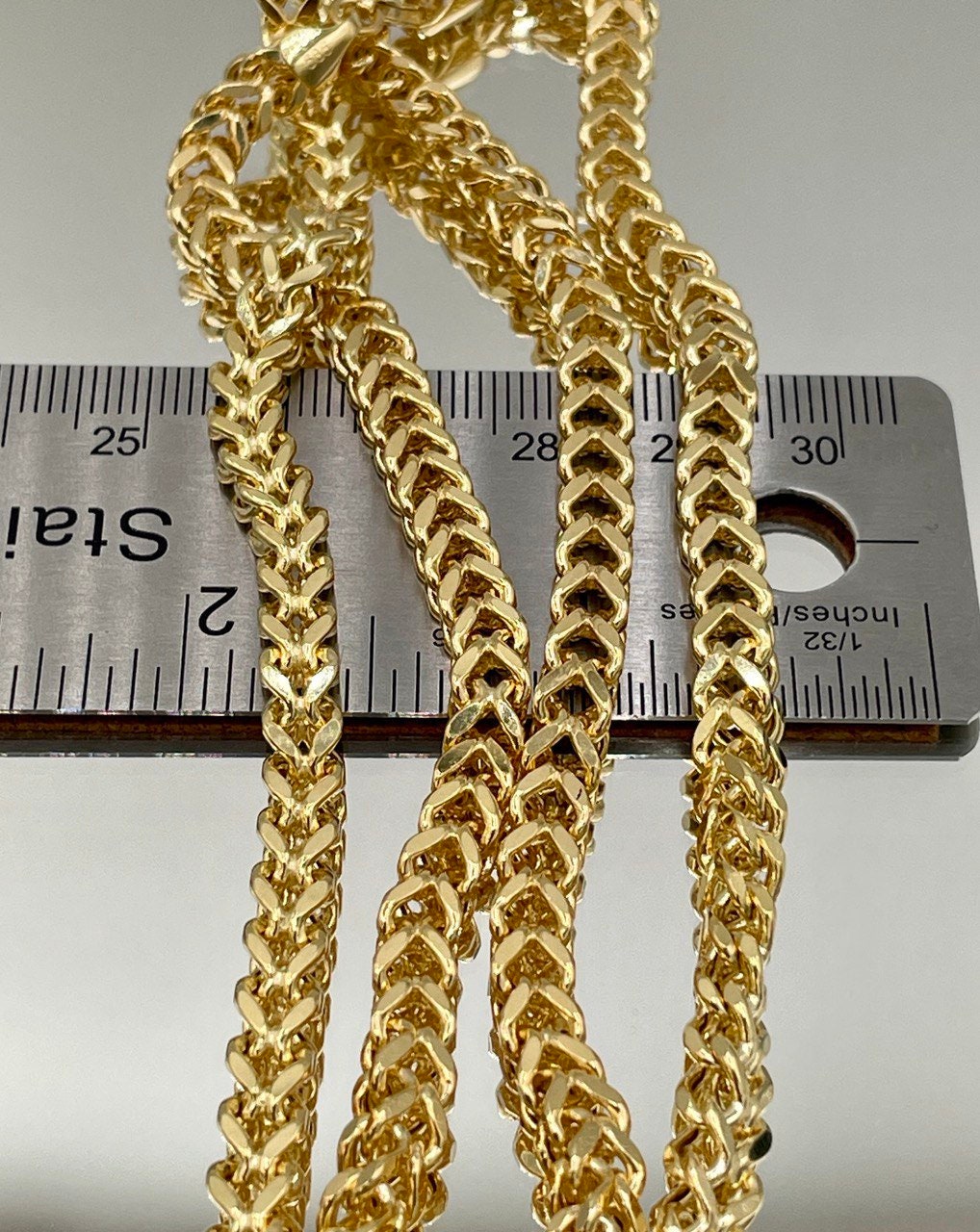 14K Solid Gold Franco Chain Necklace,Real 14K Gold Wheat Foxtail Chain, 5.5mm_20 to 26 inches Solid Gold Chain for Him/Her,Birthday Gift!