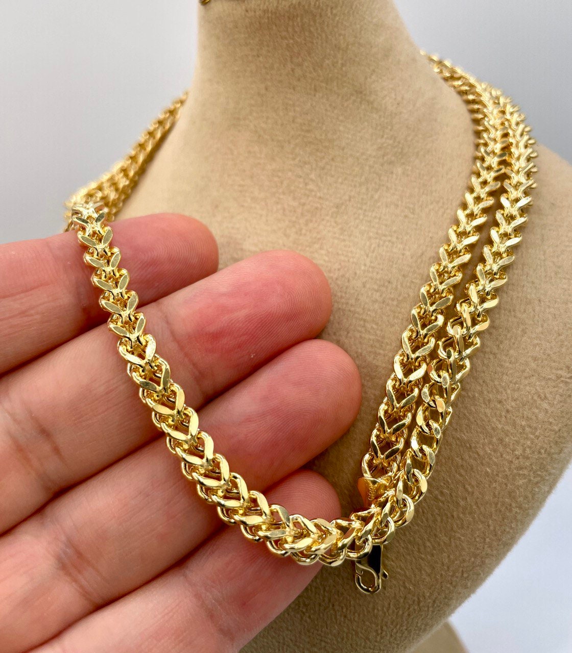 14K Solid Gold Franco Chain Necklace,Real 14K Gold Wheat Foxtail Chain, 5.5mm_20 to 26 inches Solid Gold Chain for Him/Her,Birthday Gift!