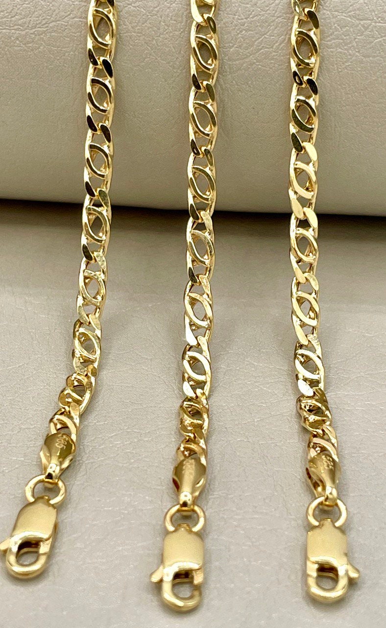 14K Gold Cable Bracelet,Tiger eye,Real Solid Gold,Tiger eye Link Bracelet,3.5mmThick,7.5" Length,Diamond Cut,Birthday Gift Men/Women!