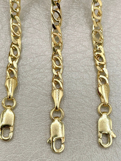 14K Gold Cable Bracelet,Tiger eye,Real Solid Gold,Tiger eye Link Bracelet,3.5mmThick,7.5" Length,Diamond Cut,Birthday Gift Men/Women!