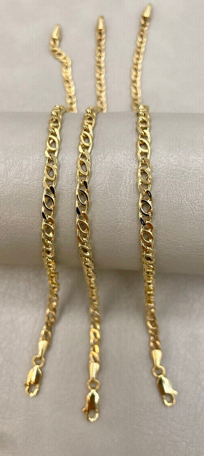 14K Gold Cable Bracelet,Tiger eye,Real Solid Gold,Tiger eye Link Bracelet,3.5mmThick,7.5" Length,Diamond Cut,Birthday Gift Men/Women!