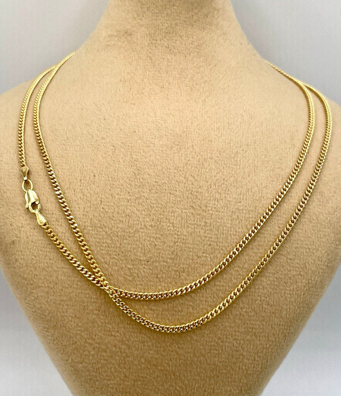 14K Solid Gold Curb Chain Necklace,Real 14K Gold Miami Cuban Link Chain,2mm23.5"to27.75" length 14K Gold Chain for Men/Women, for Him/Her!
