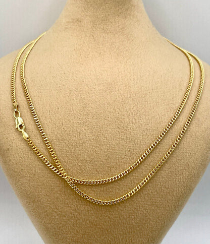 14K Solid Gold Curb Chain Necklace,Real 14K Gold Miami Cuban Link Chain,2mm23.5"to27.75" length 14K Gold Chain for Men/Women, for Him/Her!