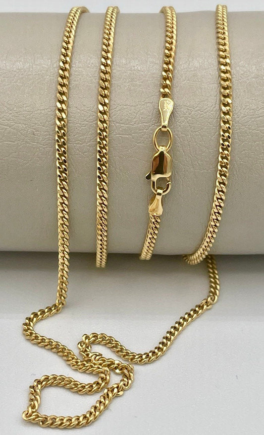 14K Solid Gold Curb Chain Necklace,Real 14K Gold Miami Cuban Link Chain,2mm23.5"to27.75" length 14K Gold Chain for Men/Women, for Him/Her!