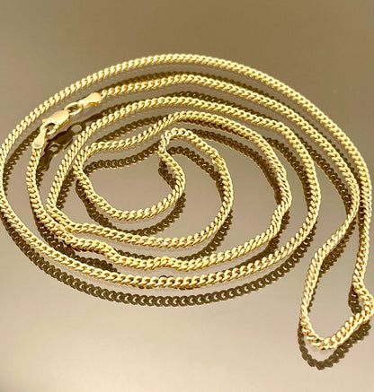 14K Solid Gold Curb Chain Necklace,Real 14K Gold Miami Cuban Link Chain,2mm23.5"to27.75" length 14K Gold Chain for Men/Women, for Him/Her!