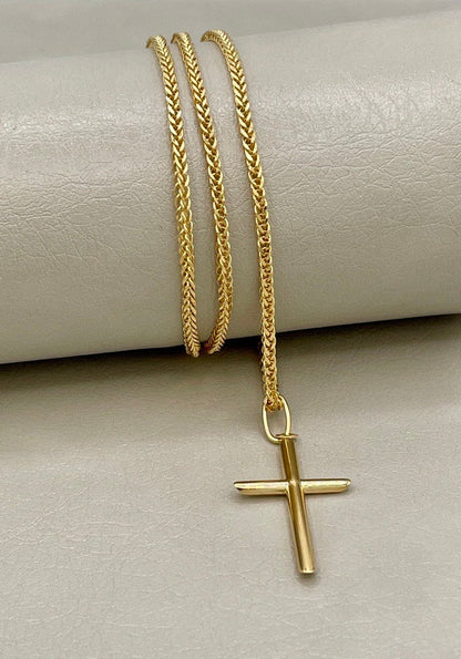 18K Gold Cross Necklace,Franco Necklace,Real Gold,1.5mmThick Chain,30mm-33mm Cross height,Birthday Gift Men/Women!
