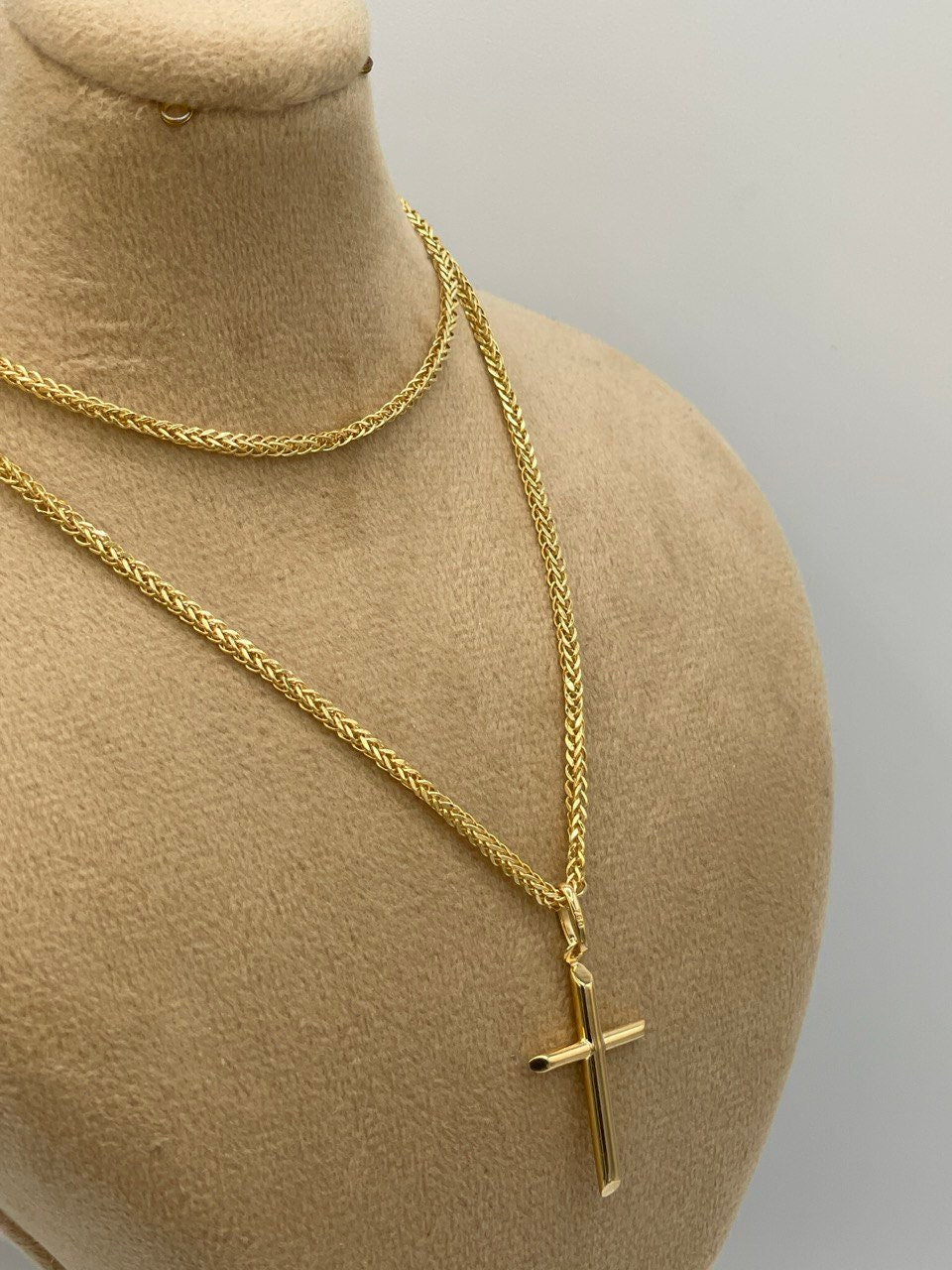18K Gold Cross Necklace,Franco Necklace,Real Gold,1.5mmThick Chain,30mm-33mm Cross height,Birthday Gift Men/Women!