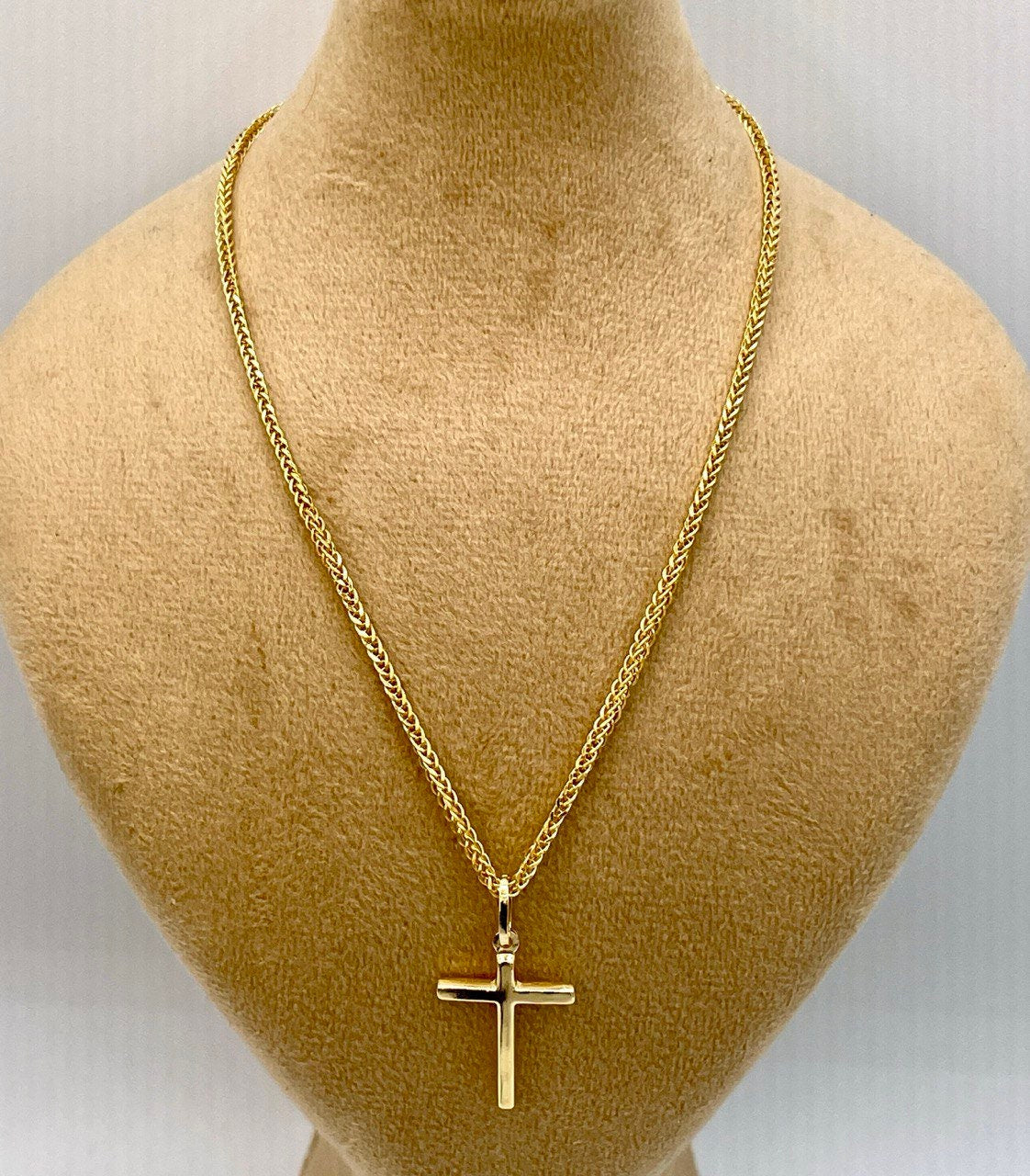 18K Gold Cross Necklace,Franco Necklace,Real Gold,1.5mmThick Chain,30mm-33mm Cross height,Birthday Gift Men/Women!
