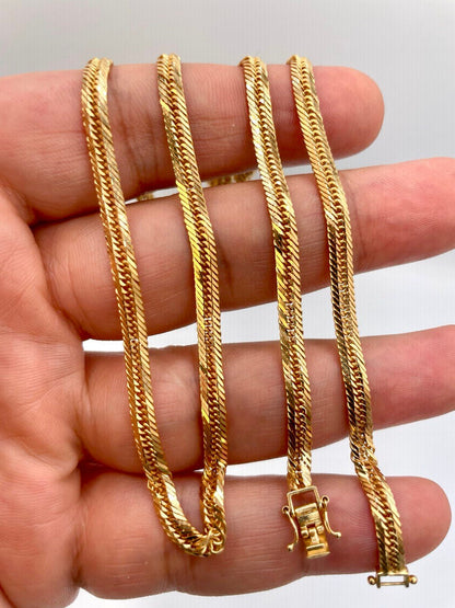 18K Solid Gold Curb Chain Necklace,Solid 18K Real Gold Curb Links Miami Cuban Chain,Diamond Cut, 4mm-thick Solid Gold Chain for Him/Her!