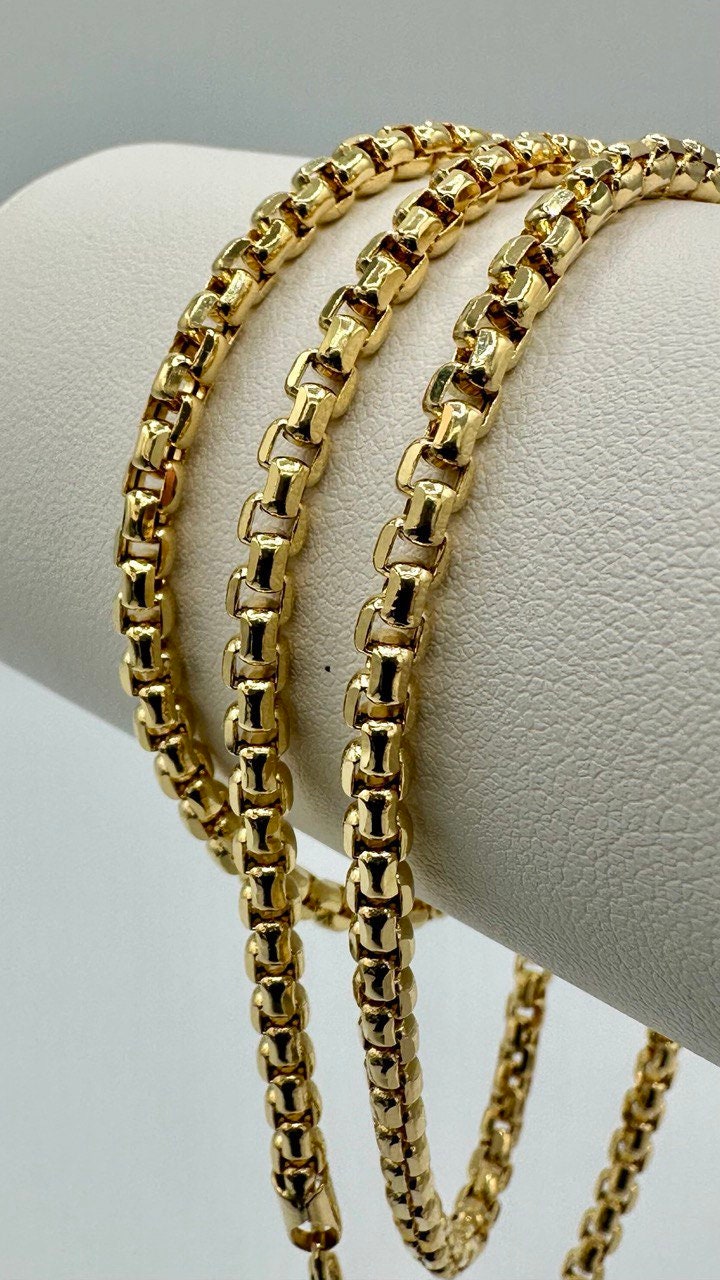14K Solid Gold Box Chain Necklace,Pure 14K Gold Box links Chain,Diamond-Cut 4 MM Thick_20" to 24",14K Real Solid Gold Chain For Men & Women!