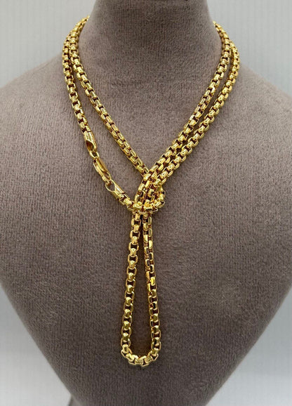 14K Solid Gold Box Chain Necklace,Pure 14K Gold Box links Chain,Diamond-Cut 4 MM Thick_20" to 24",14K Real Solid Gold Chain For Men & Women!
