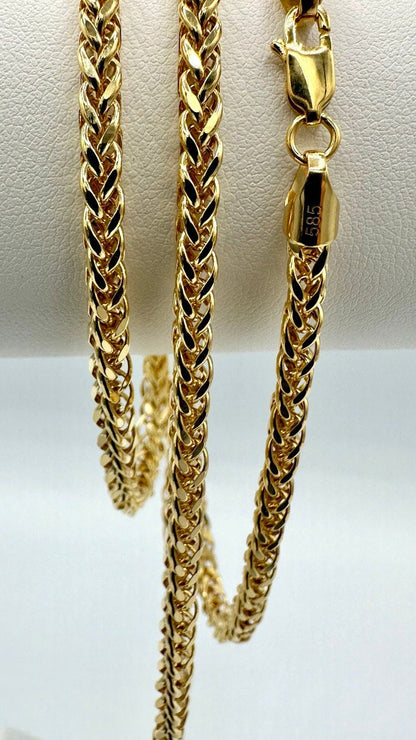 14K Solid Gold Franco/Foxtail Chain, Real 14K Gold Franco Wheat Chain,4 mm, 20"- 25.6", Solid Gold Chain for Men & Women, Birthday Gift!