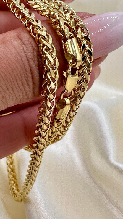 14K Solid Gold Franco/Foxtail Chain, Real 14K Gold Franco Wheat Chain,4 mm, 20"- 25.6", Solid Gold Chain for Men & Women, Birthday Gift!