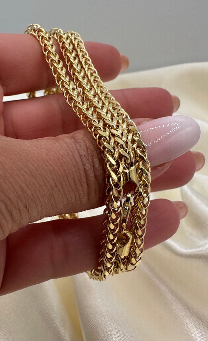 14K Solid Gold Franco/Foxtail Chain, Real 14K Gold Franco Wheat Chain,4 mm, 20"- 25.6", Solid Gold Chain for Men & Women, Birthday Gift!