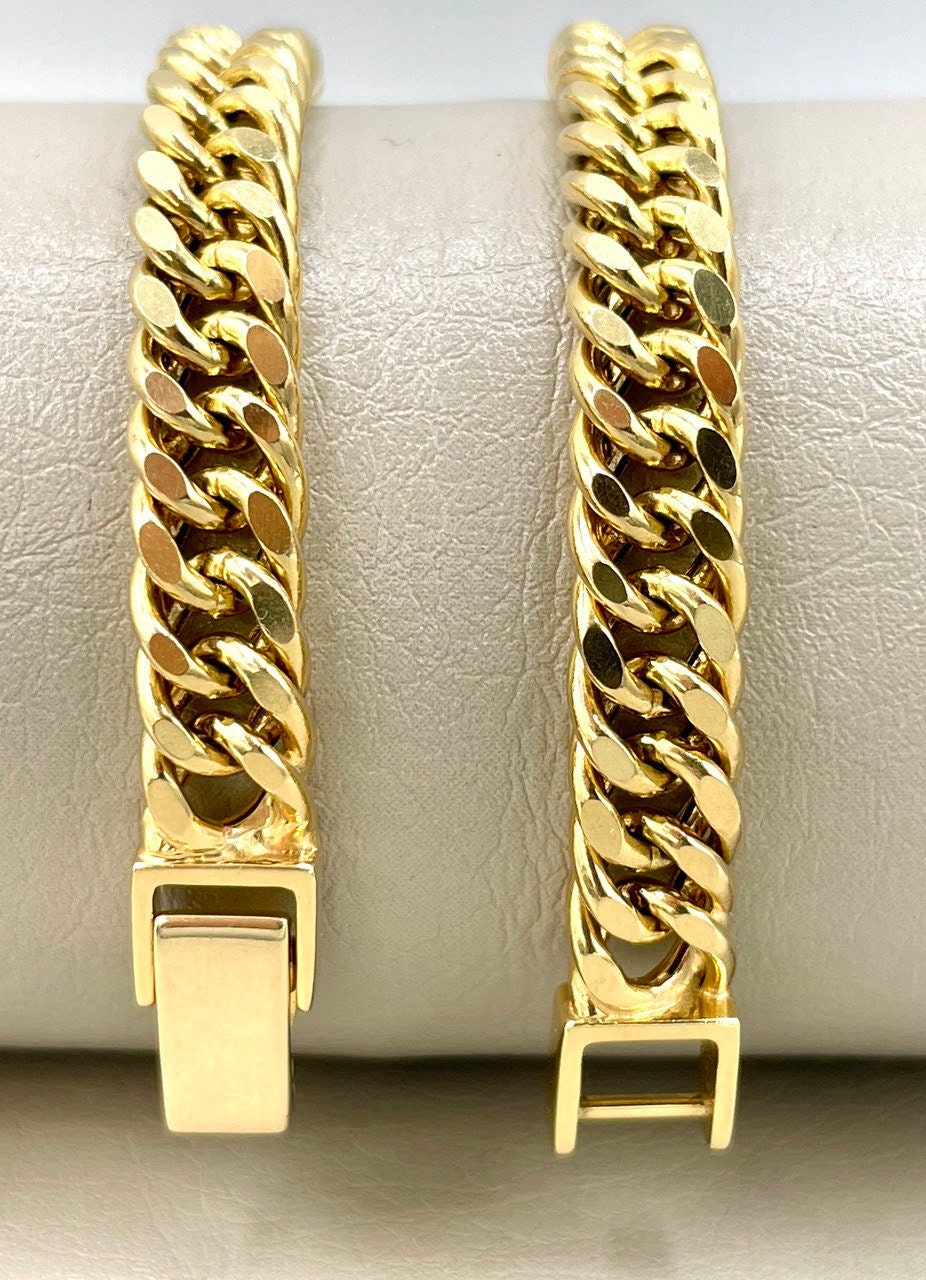 14K Solid Gold Curb Cuban Bracelet Chain, Real 14K Yellow Gold Bracelet,7mm wide_7"-8.5" Curb Links Bracelet for Men & Women, Birthday Gift!