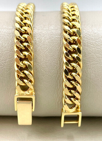 14K Solid Gold Curb Cuban Bracelet Chain, Real 14K Yellow Gold Bracelet,7mm wide_7"-8.5" Curb Links Bracelet for Men & Women, Birthday Gift!