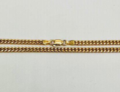 Real 18K Gold Curb Chain Necklace, Pure 18K Gold Miami Cuban Links Chain, 3.5MM Thick, Real Solid Gold Chain for Men/Women, Birthday Gift!