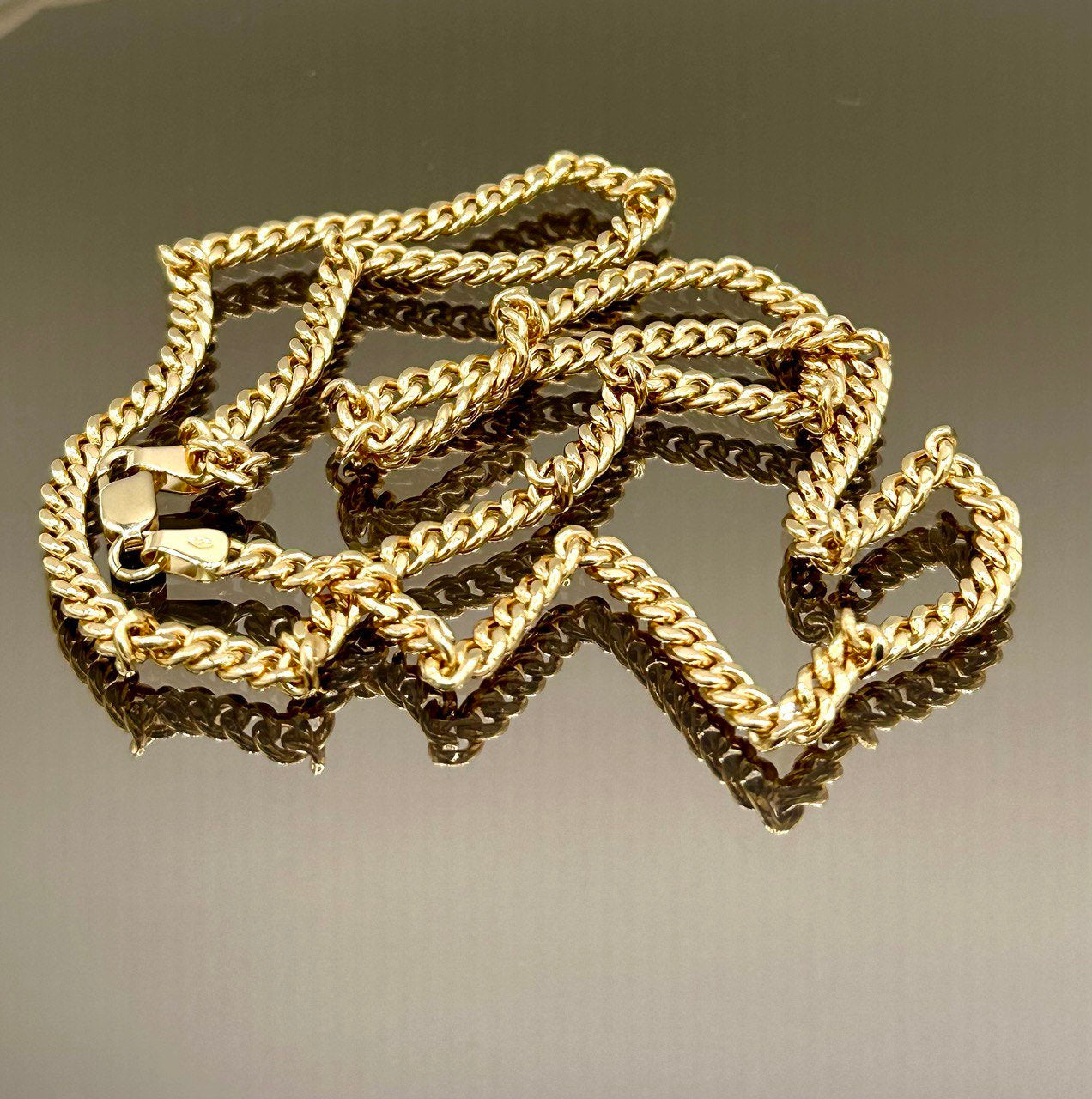 Real 18K Gold Curb Chain Necklace, Pure 18K Gold Miami Cuban Links Chain, 3.5MM Thick, Real Solid Gold Chain for Men/Women, Birthday Gift!