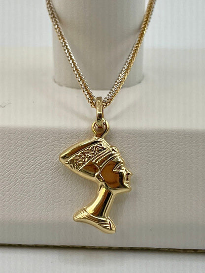 18k Solid Gold Nefertiti Pendant and 18k Gold Franco Chain-Symbolizes of beauty,Elegant Gold Egyptian Queen Charm,Birthday Gift ,For Her